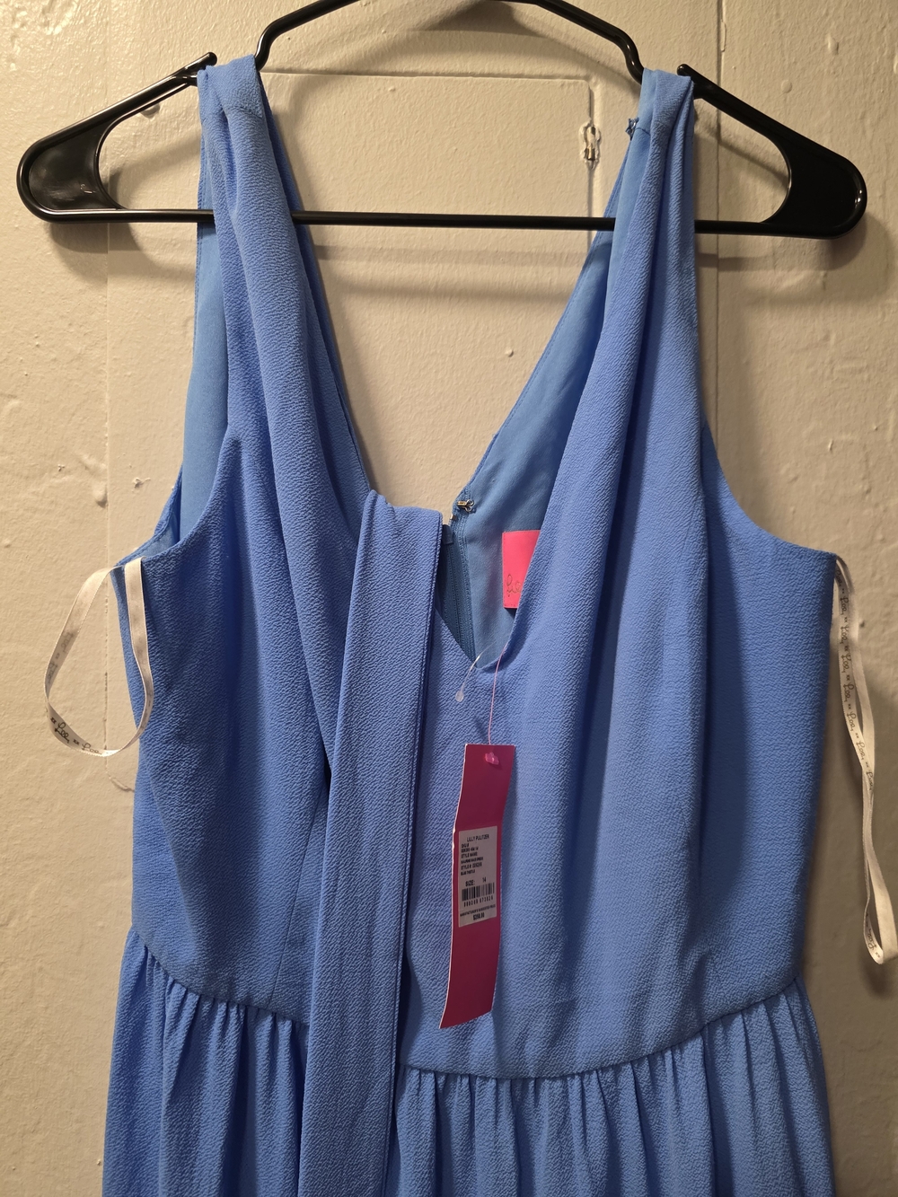 Lilly Pulitzer Maurine Maxi Dress Blue Thistle Halter Tiered V-Neck Slit Size 14 - Picture 5 of 7